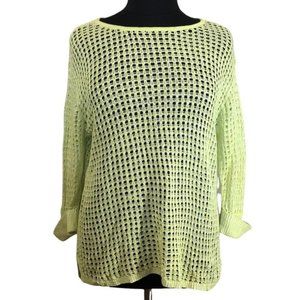J. Jill Linen Cotton Sweater Open Weave Cuffed Sleeves Sz L